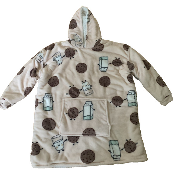 NEW GRUMPY & GORGEOUS WOMEN'S PINK WEARABLE COOKIES SHERPA HOODIE BLANKET L/XL - Picture 1 of 7